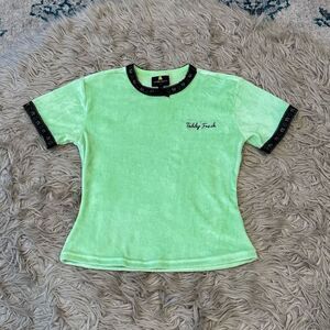 Teddy Fresh y2k style green velvet tshirt size medium